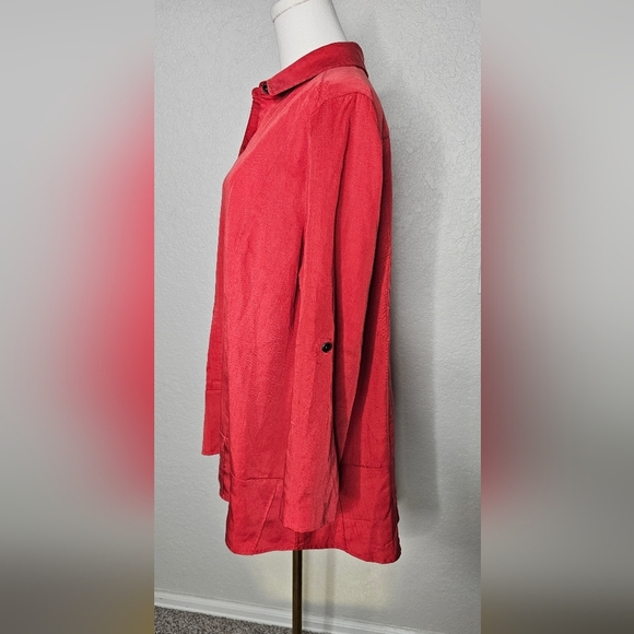 Soft Surroundings Red A-Line Tunic Top 100% Tencel Roll Tab Sleeves P XLarge - Picture 2 of 6